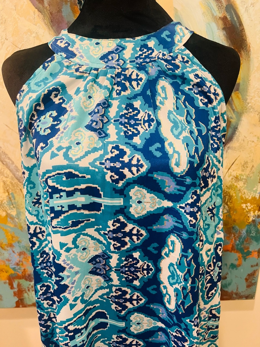 Eva Collection Santorini Greece Silk Blend Halter Shift Dress M - Picture 5 of 16
